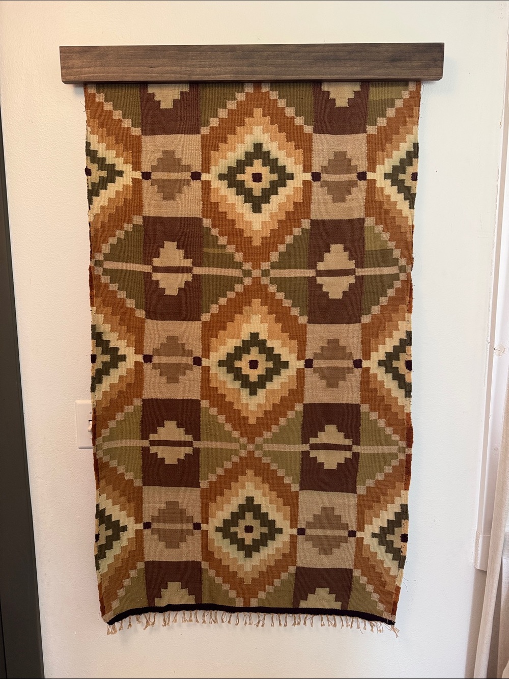 Handwoven Geometric Wall Hanging - Brown, Tan & Olive